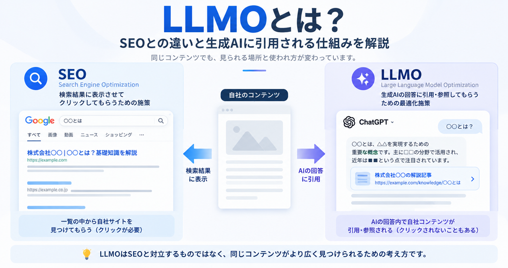 索エンジンとLLMOの対象範囲の違いを示す概念図_画像