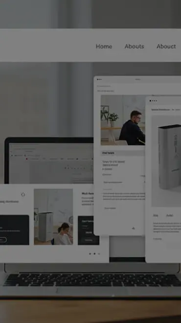 ノートPCに複数のWebデザイン画面が表示されている様子